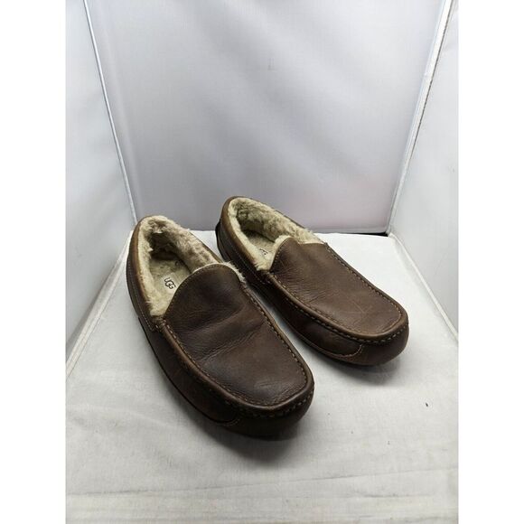 Men\'s UGG Ascot Shearling‎ Fur Lined Leather Slippers Brown Size 10 #1103889 main image 7